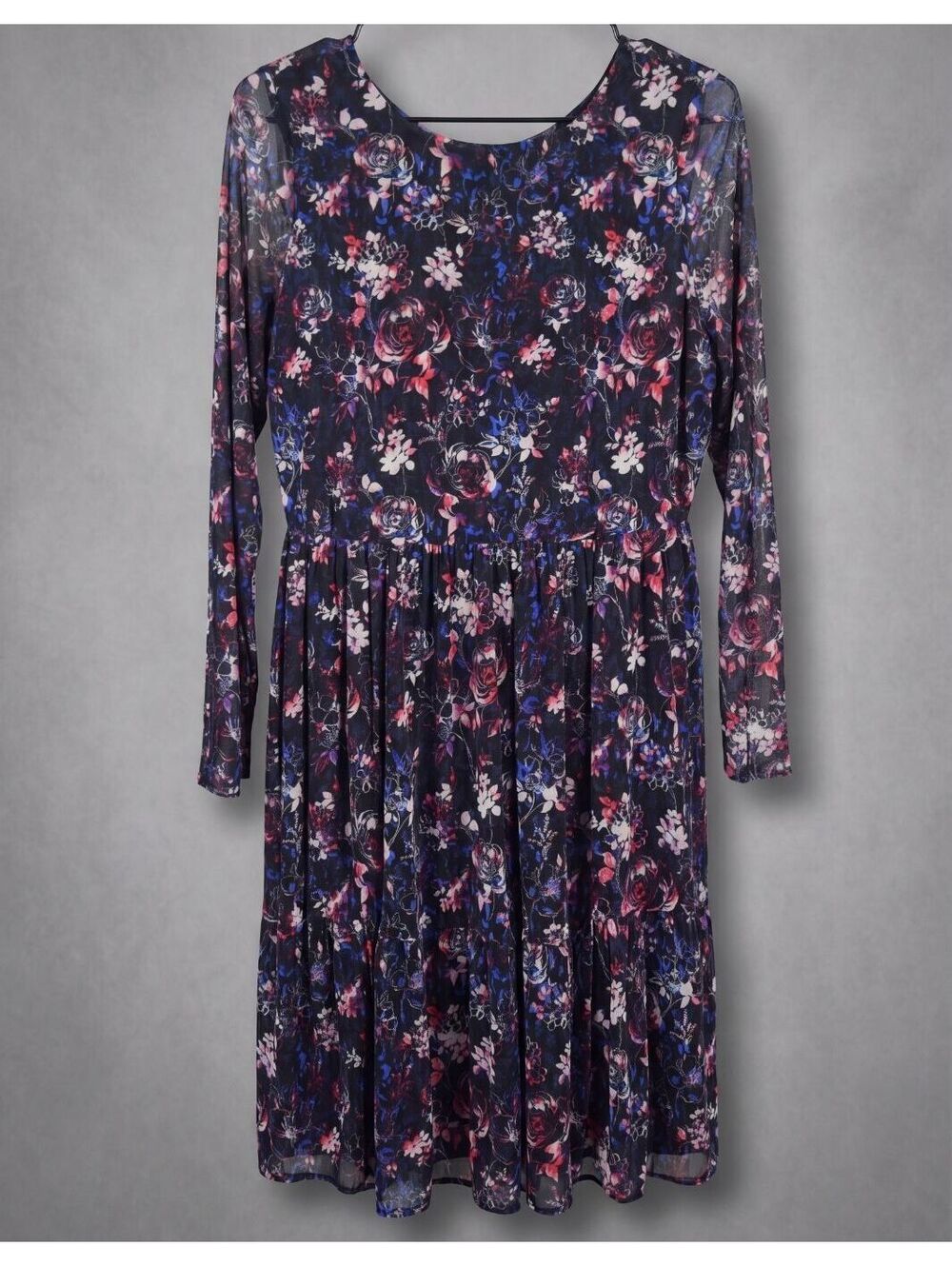 Torrid Dark Floral Sheer Mesh Long Sleeve Fit and Flare Dress Plus Size 22/24
